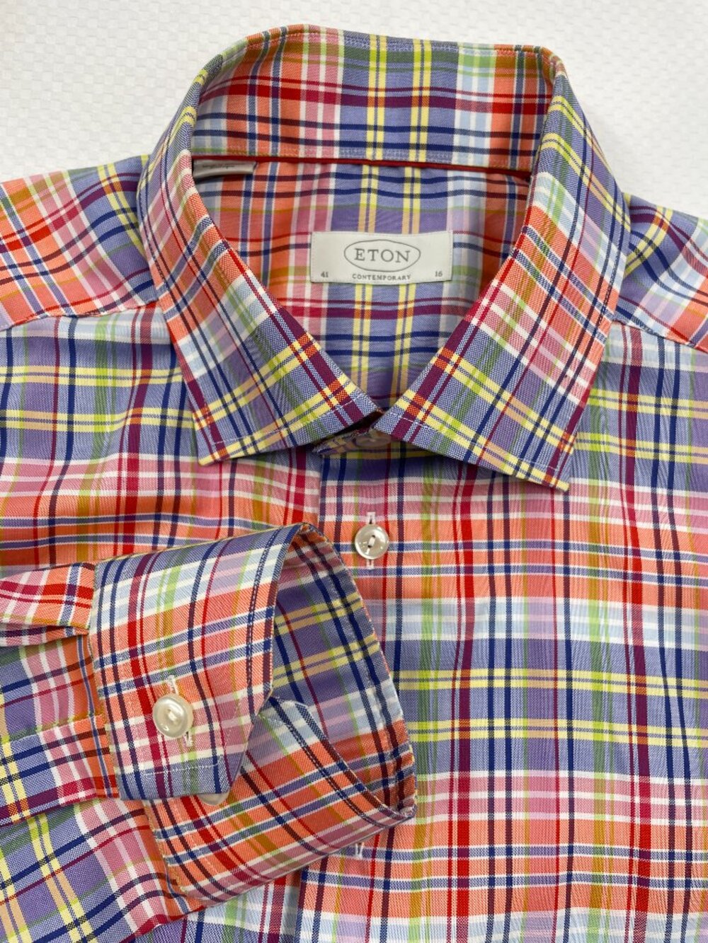 Eton Contemporary Multi Color Plaid Button Up Dress Shirt Men’s Large 16 / 41